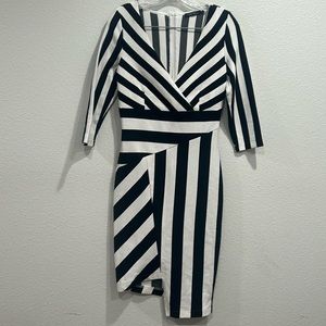 The Vintage Shop Striped Dress Formal Sexy Asymmetric Black White SZ Medium